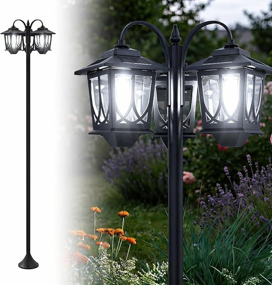 PEATOP 73” Solar Lamp Post Light, 3-Head Outdoor Solar Post Lights for Yard, Garden, Pathway, Aluminum Waterproof Dusk to Dawn Floor Lamp with Replaceable Bulbs, 6000K White Light