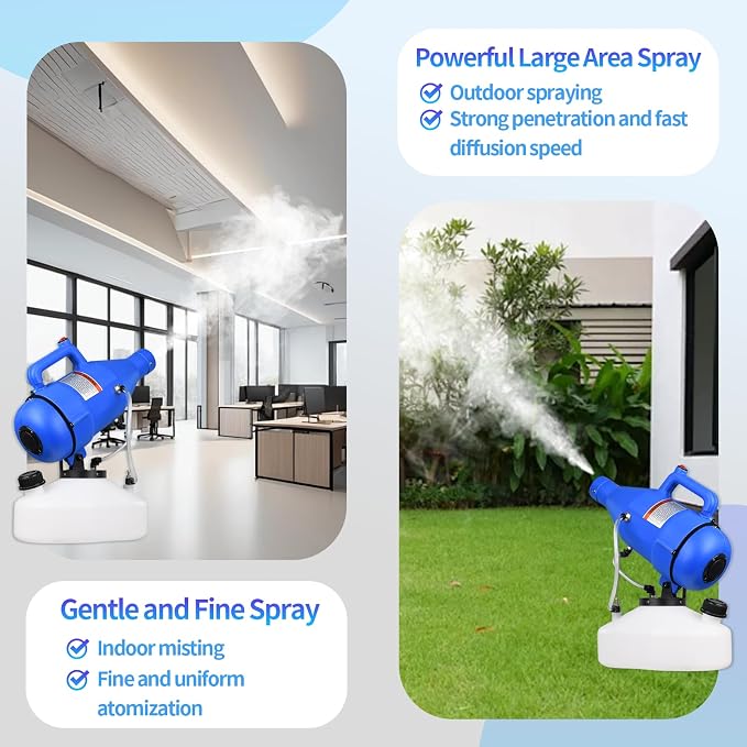 4.5L Portable ULV Fogger Machine with Adjustable Spray & 30ft Range, Handheld Cold Mist Disinfectant Sprayer, Lightweight Design for Hotels, Schools, Yards HESM-01