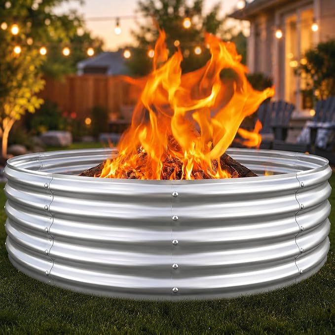 48 Inch Large Fire Pit Ring for Outside, Heavy-Duty Wood Burning Fire Pit Insert for Backyard Bonfires, 12" Tall Galvanized Steel Fire Bowl for Patio, Camping & Outdoor Fireplace