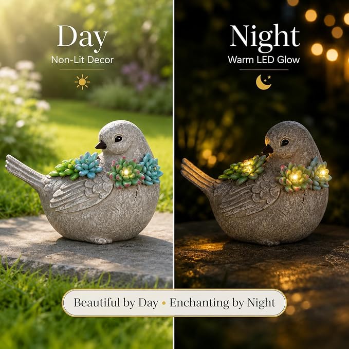 mocosa Solar Garden Statues Bird and LED Lights Birthday Gifts for Women Mom Grandma Solar Outdoor Cat Decor for Outside,Outdoor Solar Lights for Yard, Garden and Patio, Unique Gift for Women