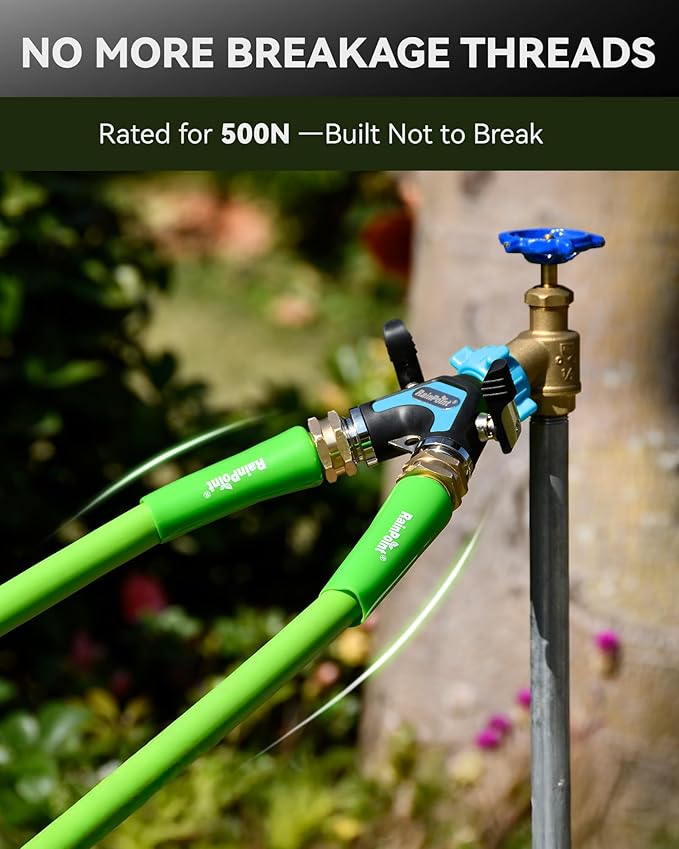 RAINPOINT Garden Hose Splitter 2 Way, All Metal Heavy Duty Water Hose Y Splitter With 2.05" Extra Long Side Handle & Shut Off Valves, 3/4 Inch GHT Thread Connector For Outdoor Spigot Faucet (Blue,2)