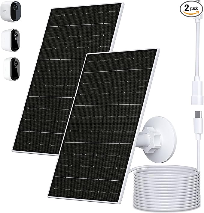 FUTUREZEN 6W Solar Panel for Arlo Camera, 5V USB/Type-C Solar Charger Compatible with Arlo Essential 2K (2nd Gen), Essential XL & Spotlight Cameras, 9.8ft Cable, Waterproof, Adjustable Mount, 2 Pack
