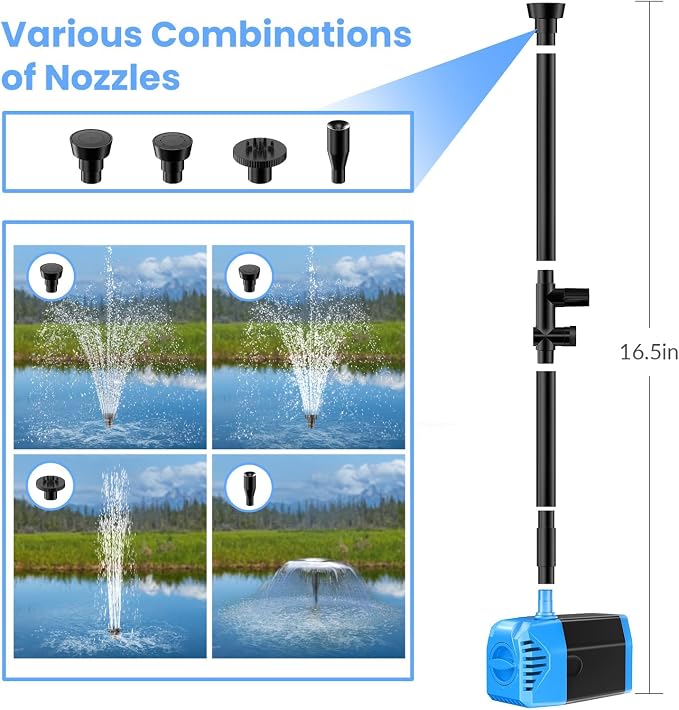 POPOSOAP 12W Solar Fountain Pump, Solar Pond Pump 160GPH Adjustable Flow, Dry-Run Protection, 16.5Ft Cord /6.6Ft Tubing for Pond/Waterfall/Garden/Hydroponics-P112L