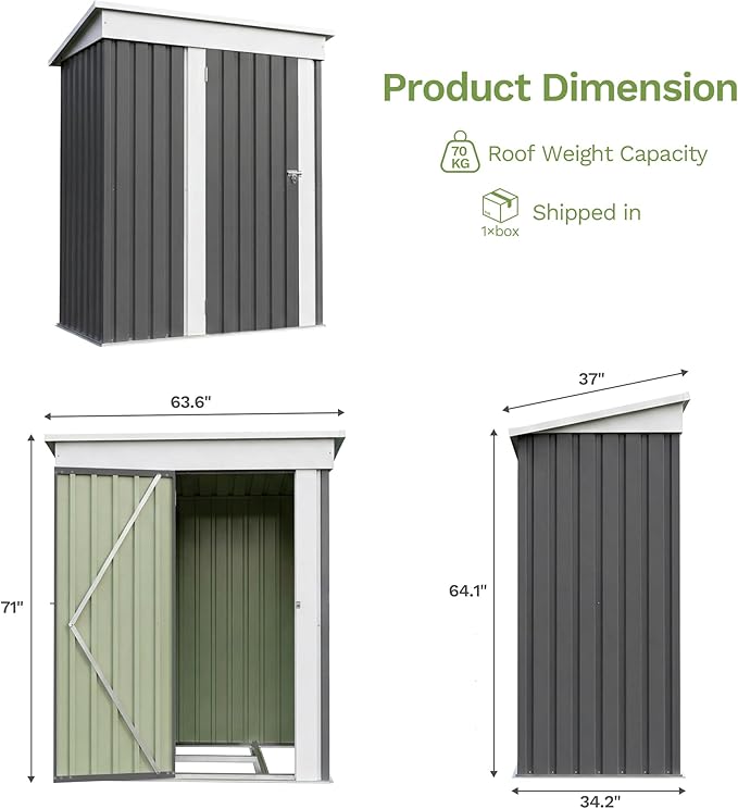 Greesum 5x3FT Outdoor Storage Shed with Base, Utility Tool Shed with Sloping Roof, Metal Storaged Garden Shed with Door & Lock for Patio Storage, Gray