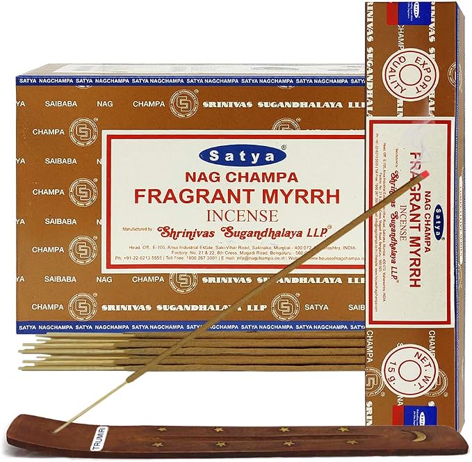 Fragrant Myrhh Incense Sticks and Incense Stick Holder Bundle Insence Insense Satya