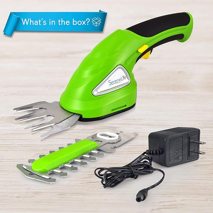 SereneLife Cordless Hedge Trimmer Handheld Grass Cutter Shears Electric Shrub Trimmer with 3.6V Rechargeable Battery, 2-in-1 System Lightweight and Portable Ideal for Lawns and Gardens