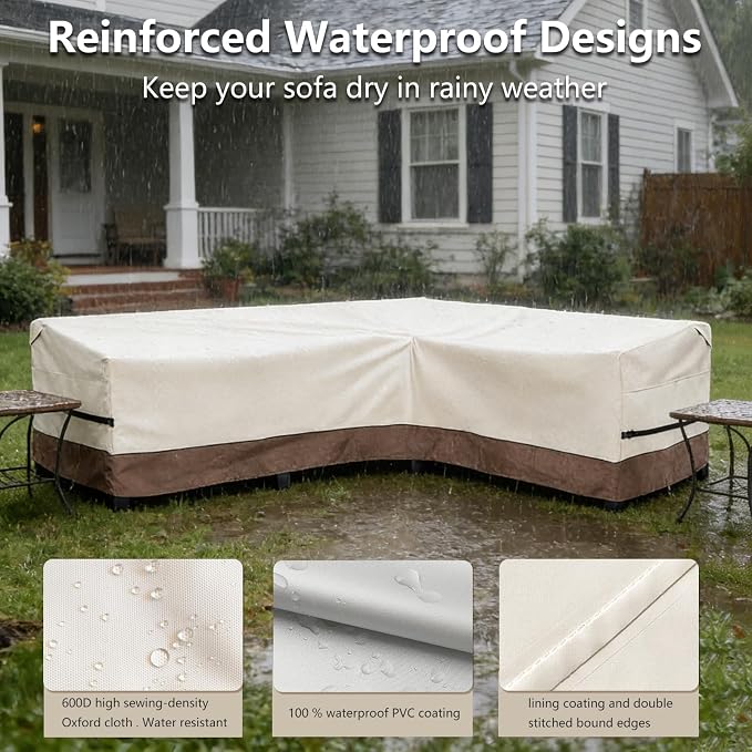 okcool Outdoor Sectional Cover,L-Shaped Patio Furniture Covers for 6-Seater Outdoor Sectional Furniture Couch 110"(85''L) x 32''D x 31''H, Beige & Brown