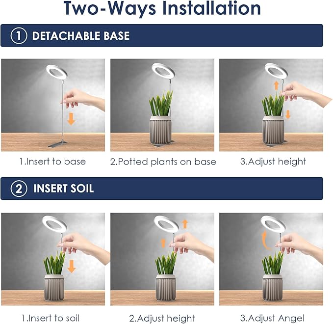 IMVSINCERE Plant Grow Light 72 LEDs Full Spectrum Grow Lights for Indoor Plants,Height Adjustable Small Halo Grow Light with Base,3 Optional Spectrums, Auto Timer 3/9/12H, 10 Brightness, 160MM 5V