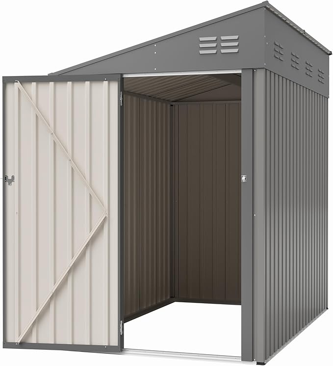 YOPTO 4x7 FT Outdoor Storage Shed,Lean to Lockable Metal Garden Shed Steel with Reinforced Beams,All Weather Waterproof Storage House W/Lockable Door&2 Air Vents,for Backyard,Patio,Lawn,Garden,Gray