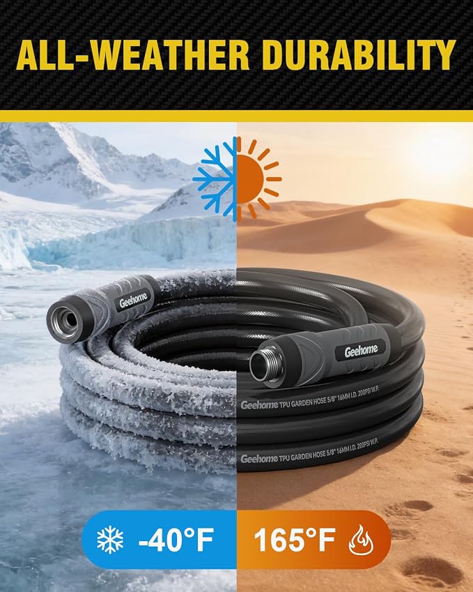 Heavy Duty Garden Hose, 25 ft x 5/8" Polyurethane Water Hose with Swivel Fittings, Flexible, Lightweight, No-Kink, Leakproof, Burst 600 PSI, Black