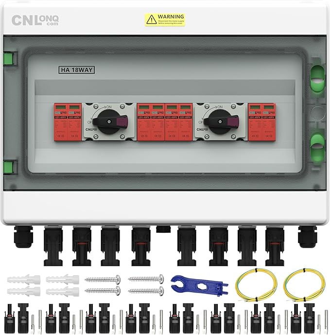 4 Strings Solar Disconnect Switch 32 Amp DC1000V with Lightning Surge Protector Arrester and IP65 Solar PV Combiner Breaker Box 4in 4out for Outdoor Solar Panel System
