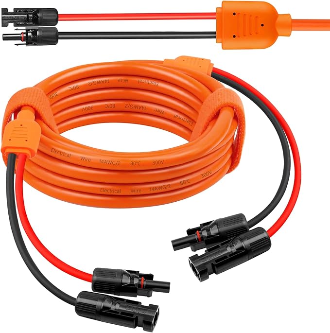 Solar Panel Extension Cable 10FT - MOOKEERF 10AWG+14AWG Solar Wire with Female & Male IP68 Waterproof Connector for RV, Photovoltaic Systems, Home, Boat, Solar Panels, Car