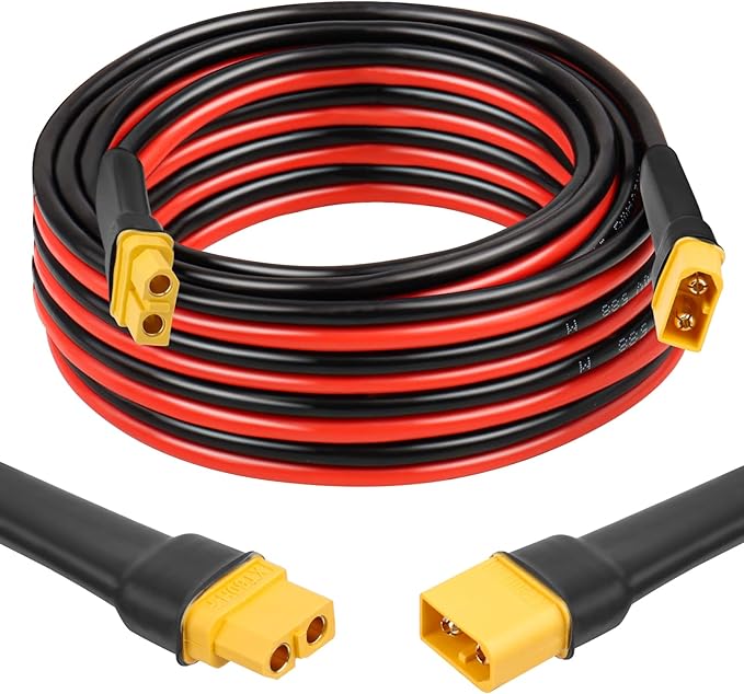 XT60 Extension Cable 15FT, 10AWG Tinned Copper Wire with XT60 Male to Female Connectors, Heavy-Duty Power Cord for RC Models, Drone, and Solar Applications