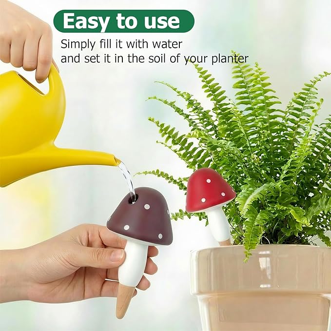 Plant Watering Globes, 16 Pack Self-Watering Terracotta Spikes - Mushroom Shape Irrigation Devices for Indoor & Outdoor Plants, Slow Release Watering System