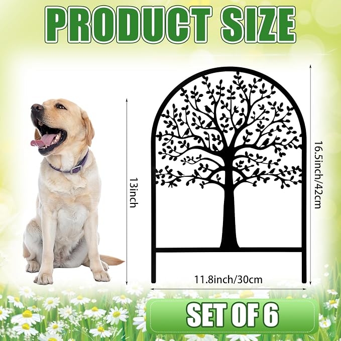 Yaocom 6 Pack Tree of Life Decorative Garden Fence Border 16.5''H x 11.8''W Animal Barrier Border Metal Arched Garden Fencing Panels for Easter Flower Bed Outdoor Patio Yard Decor