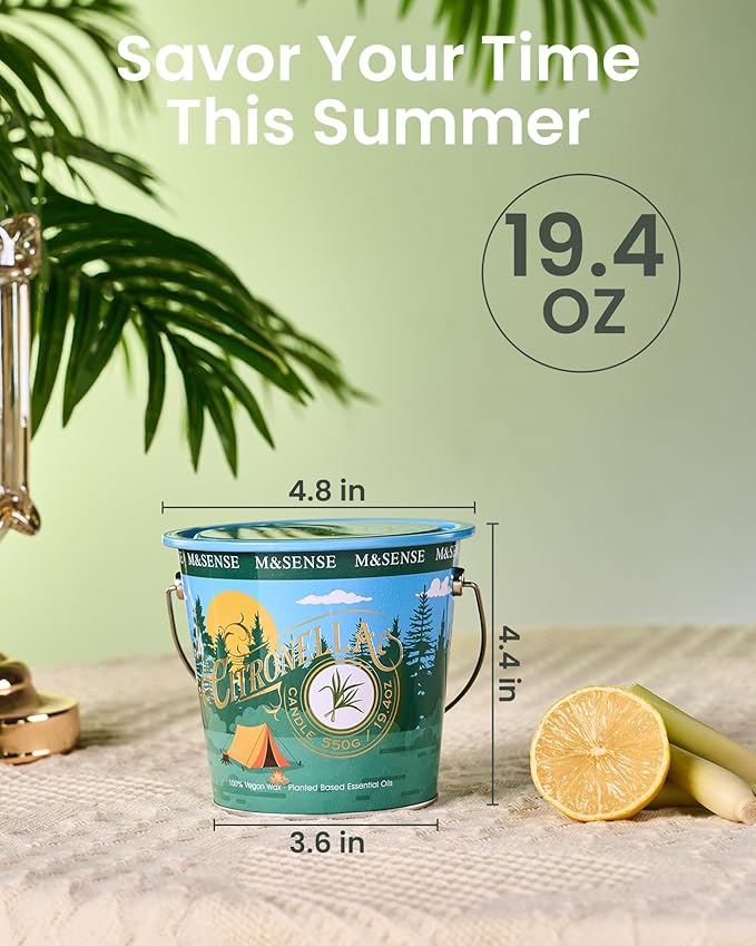 M&SENSE Citronella Candles Outdoor, 120 Hours Burn Natural Citronella Oil Soy Candle for Patio Camping, 19.4oz Large Lemon Verbena Rose Summer Candles for Home,Lemongrass Camping Candle