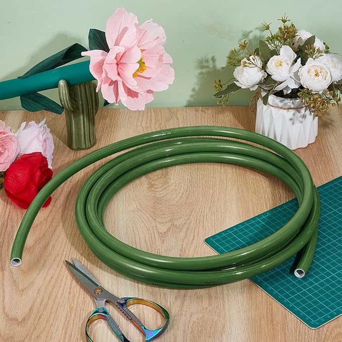 BENECREAT 16.4Ft Green Tubing Roll for Bundling Artificial Flower Stems, 0.47inch ID Flexible PVC Flower Stem Covers Pipe for Wedding Bouquet Corsage