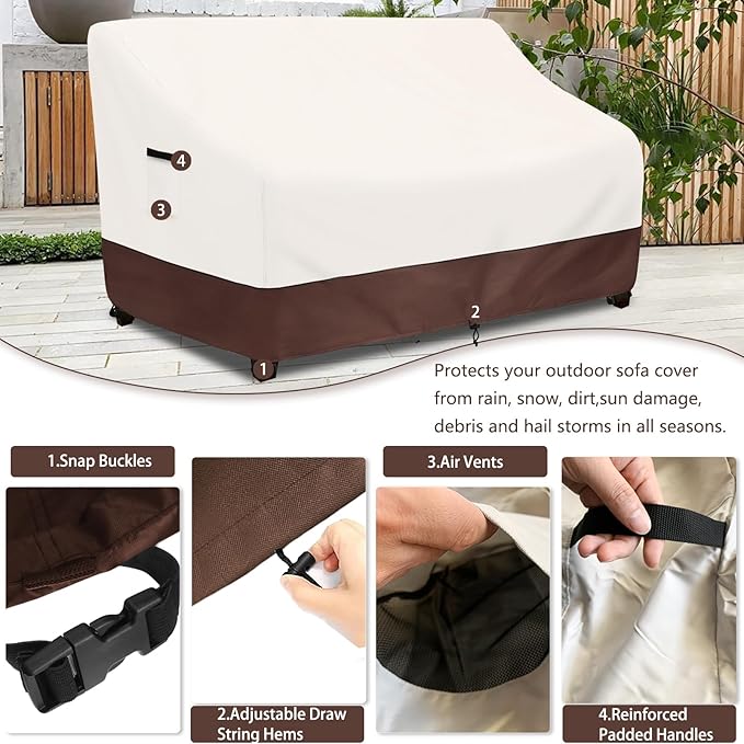 Outdoor Couch Covers,58 Inches Outdoor Sofa Cover, Waterproof Patio Furniture Cover,Furniture Covers for Patio Seating (Beige)