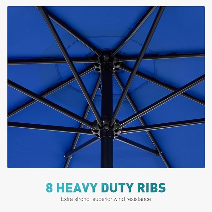 OLIXIS 9FT Patio Table Umbrella with Tilt and Crank Button & 8 Sturdy Ribs Waterproof, 9 Feet Outdoor Patio Umbrella Sun Shade for Poolside, Terrace, Beach and Restaurant, Blue