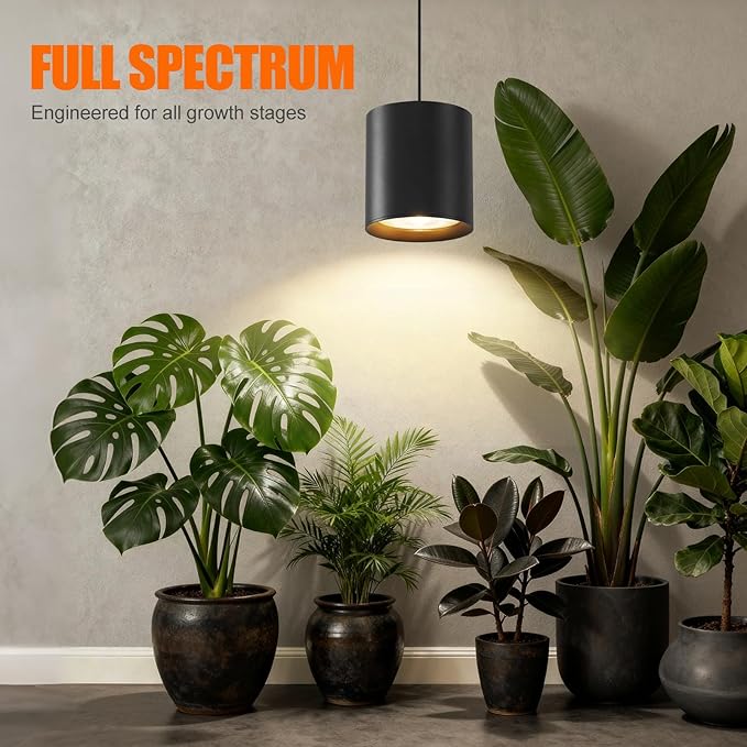Dimmable Hanging Grow Lights for Indoor Plants, Full Spectrum Hanging Plant Light with Timer & 16.4FT Power Cord, 24W, 3600K Black Glow Light for Garden, Herbs, Seed, Flowers