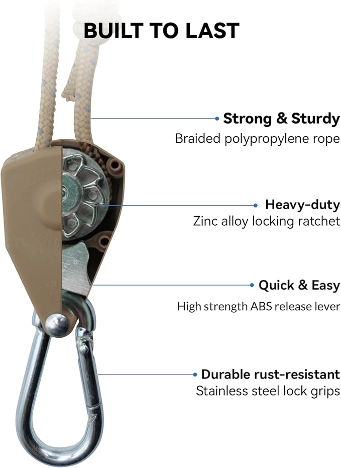 4Pack Retractable Ratchet Tie Down Straps, 13 Ft 1/8” Adjustable Rope Hanger, Heavy Duty Ratcheting Pulley System with 2 Carabiner Hook, for Tent, Hanging Plants, Grow Lights, Vivid Red