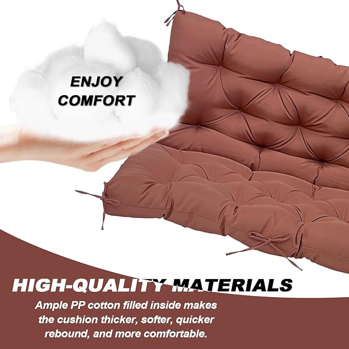Porch Replacement Swing Cushions for Outdoor: 2-3 Seater Garden Waterproof Patio Bench Cushion with Ties - 4" Thick Swing Chair Cushion for Backyard Furniture Loveseat