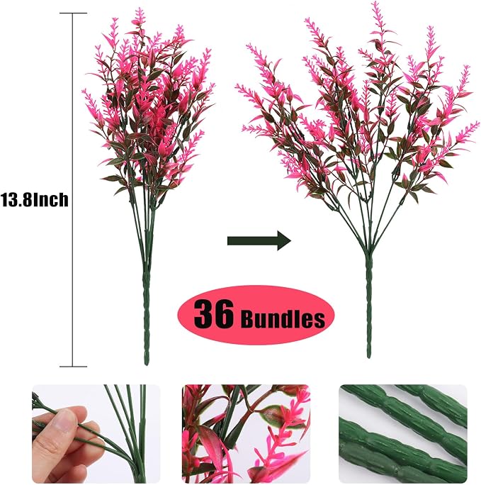 RECUTMS Spring Decoration Artificial Flowers Outdoors Greenery | 36Pcs,Fake Shrubs Greenery Plants Indoor UV Resistant Plastic Faux Bouquets for Outdoor Home Garden Porch Decoration