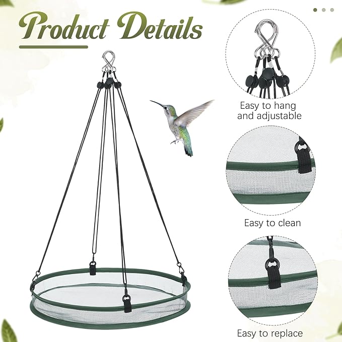 FoldTier 2 Pieces 16 Inch Universal Wild Bird Seed Catcher Hanging Hoop Platform Bird Seed Catcher Tray for Hummingbird Feeders Bee Feeder Outdoor Garden Accessories