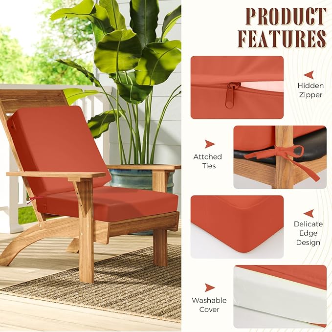 Deep Seat Patio Cushions Set, 22x22 Inch Waterproof & Fade Resistant Outdoor Chair Cushions, Thick Padded Replacement Sofa Cushions for Garden Yard Furniture
