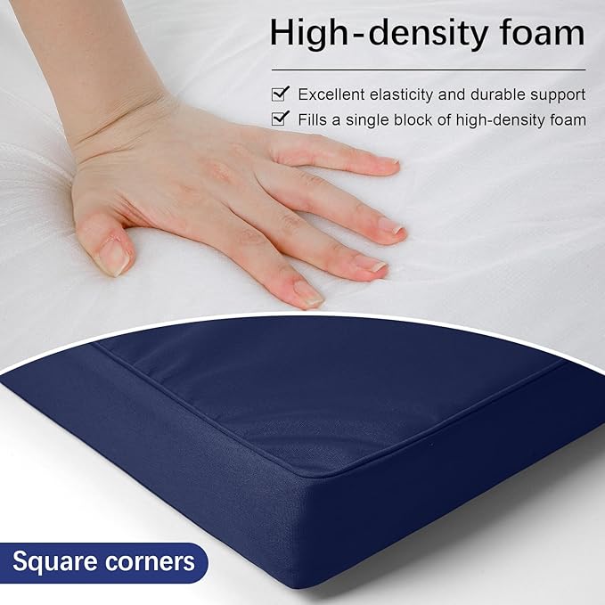 DoubleFill 4 Pcs Outdoor Ottoman Cushion 23"x19"x3" Waterproof Fade Resistant Outdoor Footstools Cushion Removable Patio Ottoman Cushions with Adjustable Fixing Strap for Stool (Navy Blue)