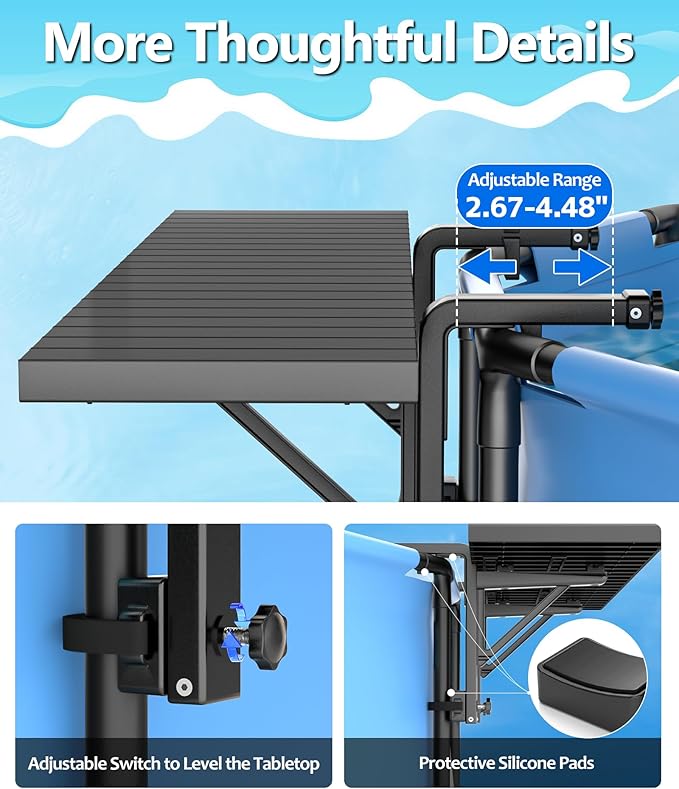 BoYata Pool Bar, Above Ground Pool Side Bar, 49.4×9.6" Galvanized Iron Poolside Table Holds 110LBS, Swim Up Bars Fit Top Rails 4.48" or Less, Frame Above Ground Round & Oval Swimming Pools Accessories