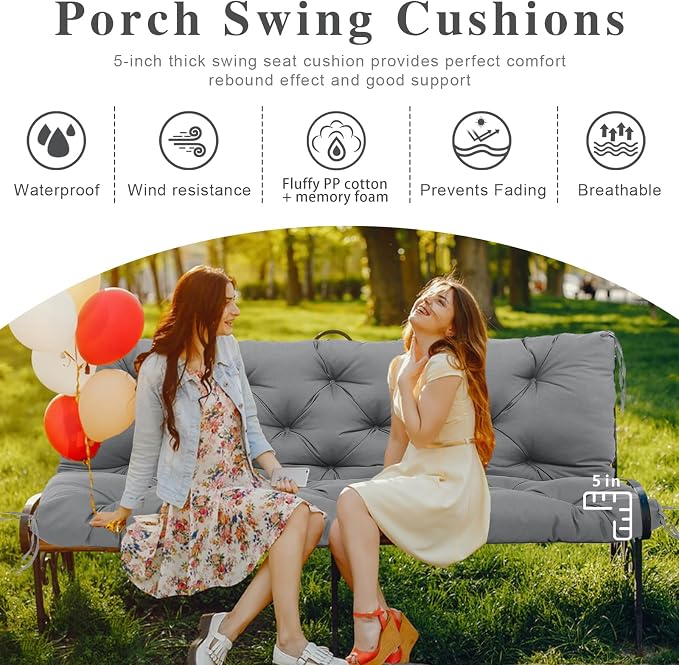 5" Thick Waterproof Porch Swing Cushion 40 x 40 in 3 Seater Replacement Outdoor Swing Cushions with Back Support Patio Swing Cushion for Outdoor Bench Furniture
