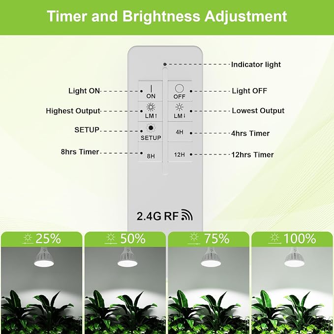 RDJ Bouns Dimmable Led Grow Light Bulb with Remote & Timer, 26W Full Spectrum Plant Bulb for Indoor Plants, Auto On/Off 4/8/12H, Natural White PAR38 Grow Lamp for Succulents, Seeds, E26 Base