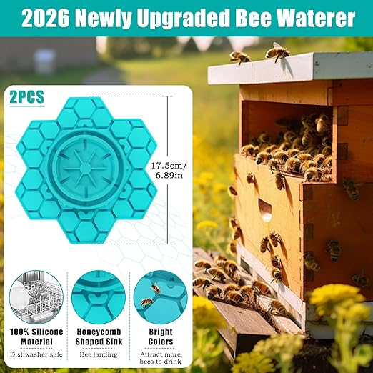 2 Pack Bee Feeder for Mason Jar, Silicone Bee Watering Station, Compatible with Regular and Wide Mouth, Bee Feeders for Hives, Beekeeping Supplies, Bee Waterer for Outside Garden(Blue)