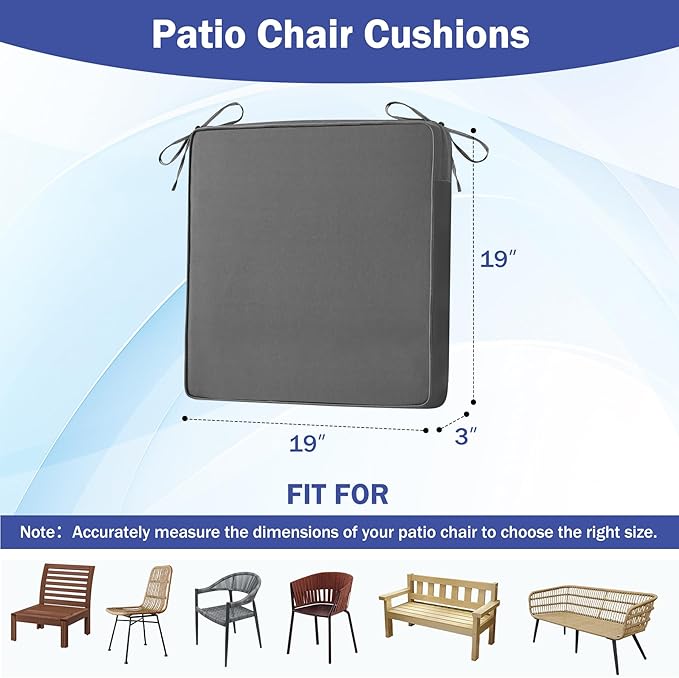 IASEAHK is Outdoor Cushions 4pcs Set, 19" x 19" x 3" Waterproof Outdoor Cushions for Patio Furniture, Outdoors Seat Cushions with Handle and Ties, Dark Grey