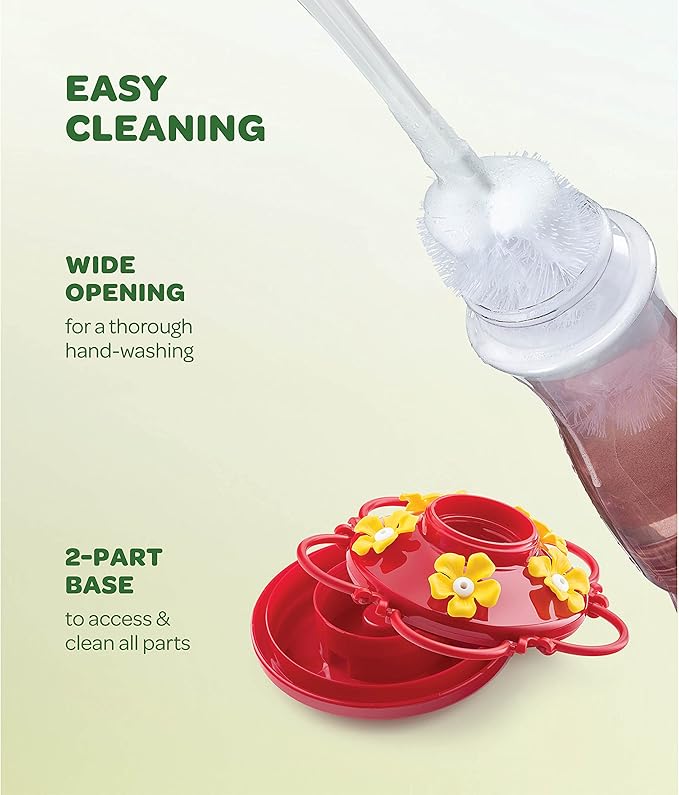 Hummingbird Feeder 10 oz. Plastic Hummingbird Feeders for Outdoors, with Built-in Ant Guard - Circular Perch with 5 Feeding Ports - Wide Mouth for Easy Filling/2 Part Base for Easy Cleaning