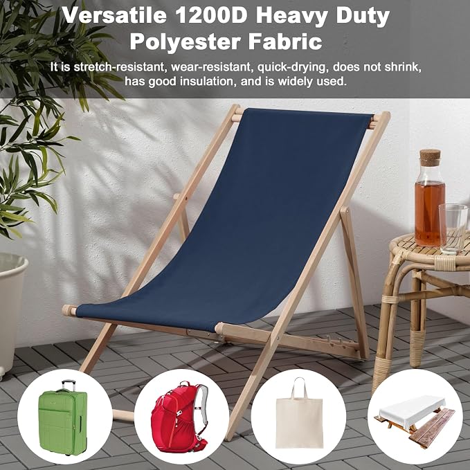 Thickened Waterproof Canvas Fabric by The Yard, 1200D 58" W Outdoor Upholstery Material Heavy Duty Fabric Water Resistant Sewing Material for Chair Patio Cushion Purse Bag, 3 Yard Navy Blue