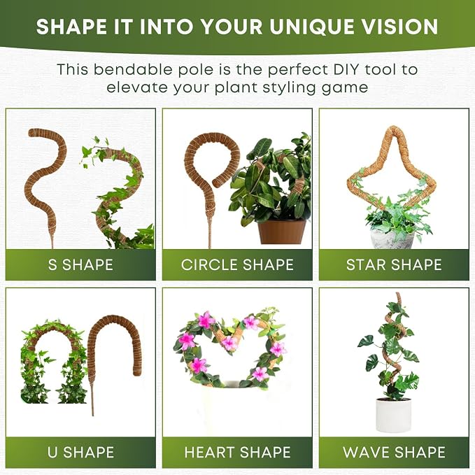 Moss Pole Monstera Plant Support | 48 Inch Plant Stakes for Indoor Plants | Coconut Palm Fiber Moss Poles for Climbing Plants | Handmade Plant Sticks Support Tall Monstera, Pothos & More