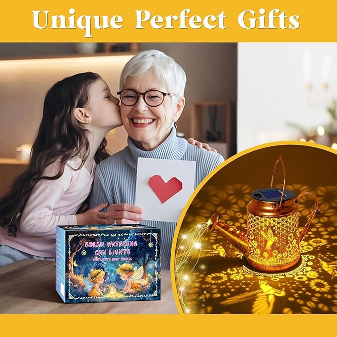 Solar Lanterns Outdoor Waterproof, Gift for Mom Grandma Women Wife Daughter Mother's Day, Hummingbird Sunflower Watering Can lights with Shepherd Hook, Hanging Lantern, Solar Path Light Outdoor Decor