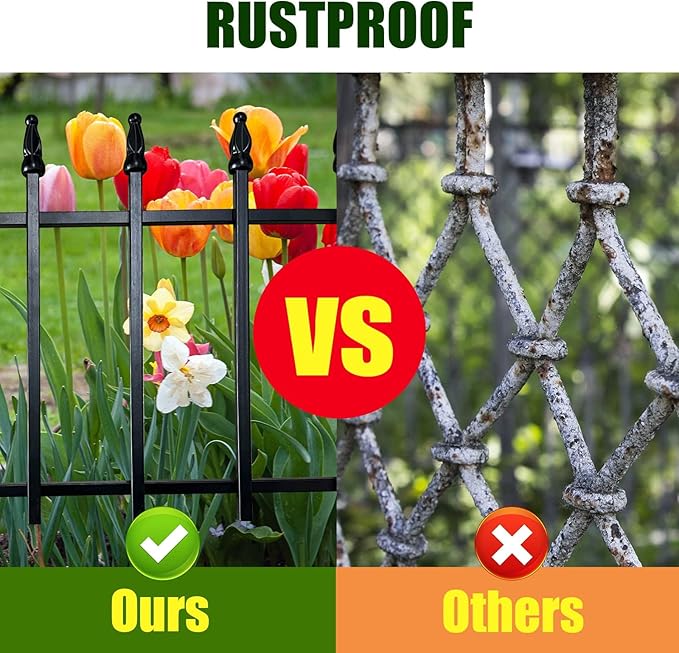 Thealyn Metal Decorative Garden Fence 22" Wide x 18" High (10 Panels, Total Length 18.3 feet), Metal Border Folding Fence, Landscape Fencing for Flower Bed, Yard, Animal Barrier