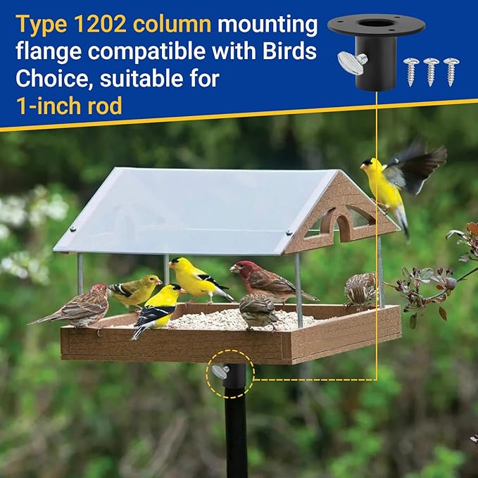 1202 Pole Mount Flange Compatible with Birds Choice, Suitable for 1-inch Poles, Bird Feeder Pole Mounting Flange, Black