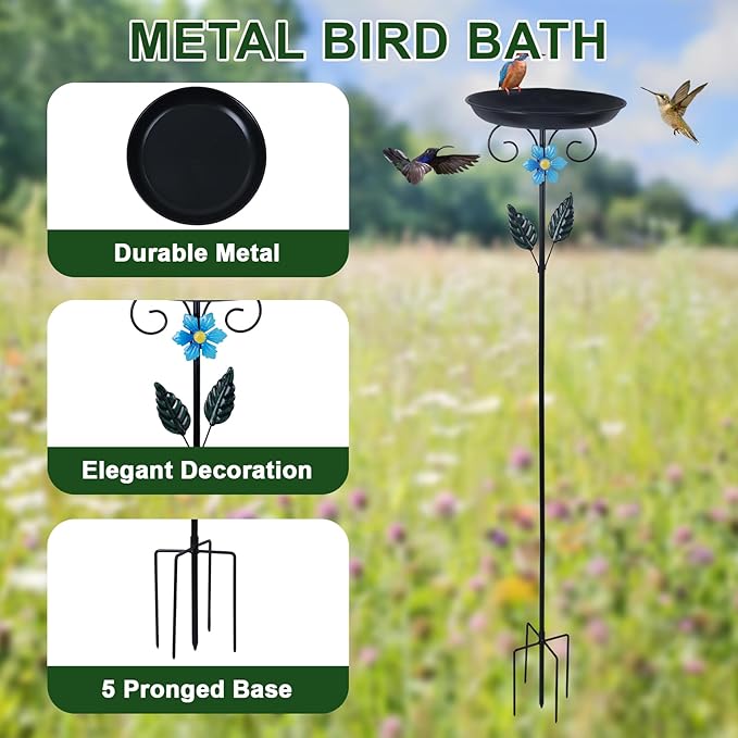 hogardeck 40” Metal Bird Bath for Outside, Freestanding Birdbaths & Birdfeeder for Outdoors, Upgraded 5 Pronged Base Bird Baths Feeder Bowl for Garden Patio Yard Lawn Decor