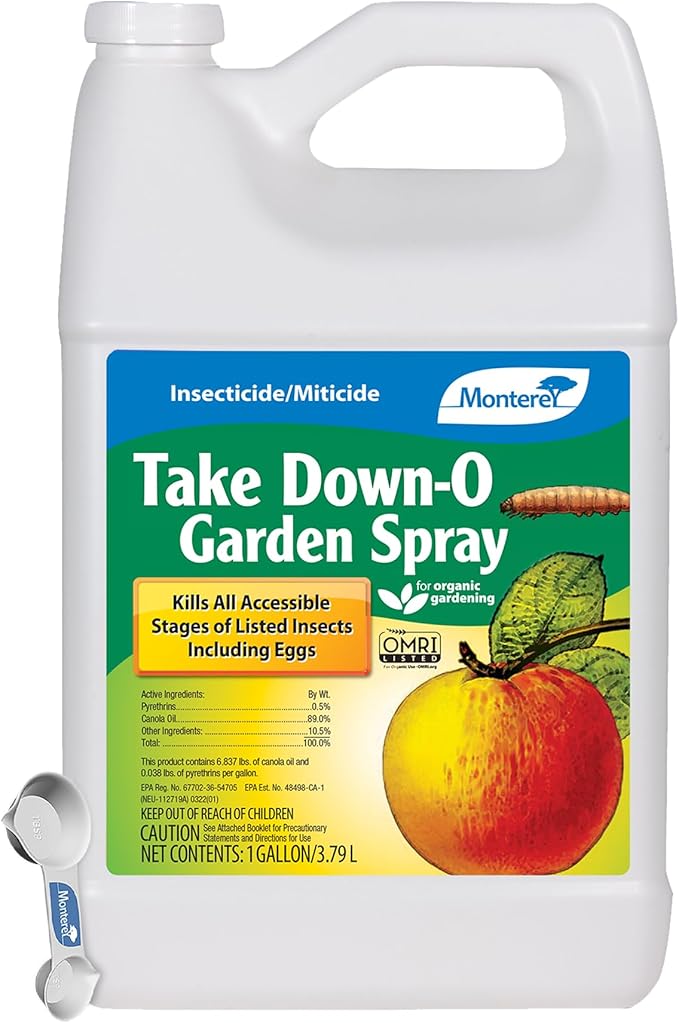 Monterey Take Down-O Garden Spray Bundled with Garden Measure Spoon – Organic Insecticide & Miticide for Vegetables, Fruits, Ornamentals, & Houseplants - 1 Gallon