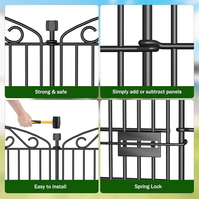 Garden Fence 12 Panel with Gate - 30in H x 22.72 ft L, No Dig Rustproof Metal Tall Animal Barrier for Dogs Rabbits, Decorative Outdoor Border for Yard, Patio, and Flower Beds