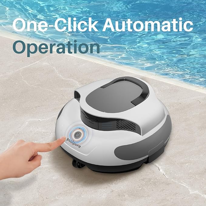 POOLPURECordless Powerful Pool Vacuum 5000mAh Battery, 120 Minutes Runtime for Flat Pools Up to 1000 Sq.Ft