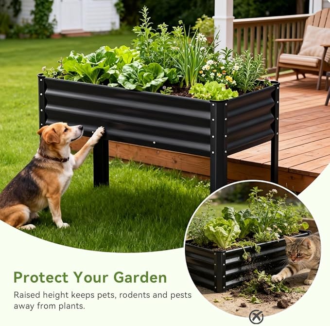 COMHOMA 2 Pack Raised Garden Bed with Legs 4x2x2.5ft,Large Elevated Galvanized Metal Planter Box with Drainage Holes,Outdoor Growing Kit with Gloves Tools for Backyard Patio Lawn,Black