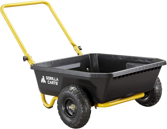 Gorilla Carts 4 cu ft Poly Yard Cart, 300 lb Capacity with AMES 39-Inch Saw-Tooth Border Edger, 8-7/8 in Blade