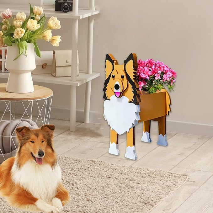 Sheltie Dog Planter Plant Pots,Cute Garden Dog Flower Planter,Dog Planters Birthday Gifts for Women,Office,Indoor/Outdoor Decor（9.45 * 8.66 * 13.39in