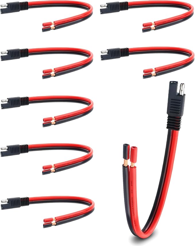 8 Pack 12AWG SAE Connector Extension Cable, 1FT 2 Pin Quick Disconnect Wire Harness, SAE Single Plug for Solar Panel Motorcycle RV Tractor Car Battery Charger