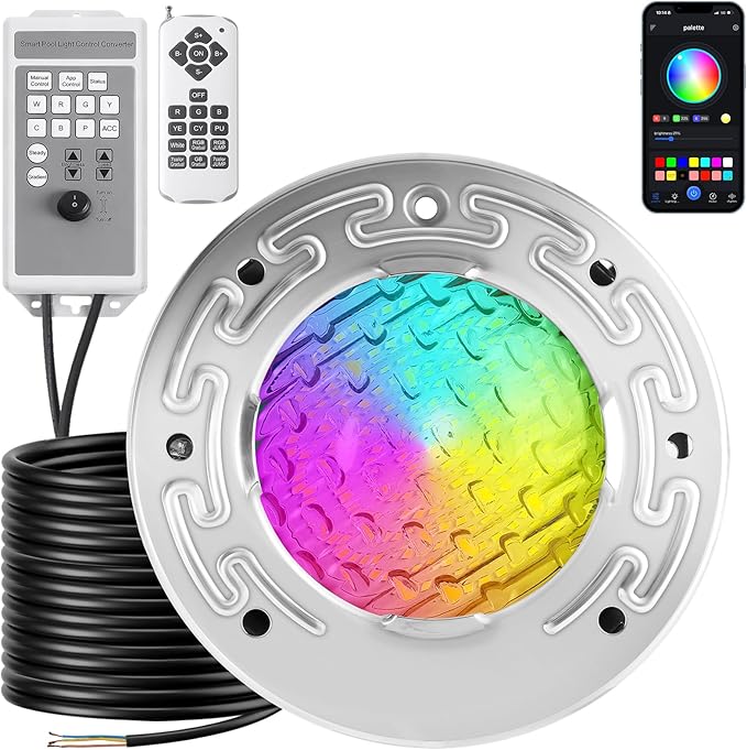6" Small Led Pool Lights for Inground Pool, 100FT Cord,12W 6 Inch Swimming Pool Light with Controller,Remote and APP Control,Suitable for Most 6 Inch Wet Niche,304 Stainless Steel,IP68